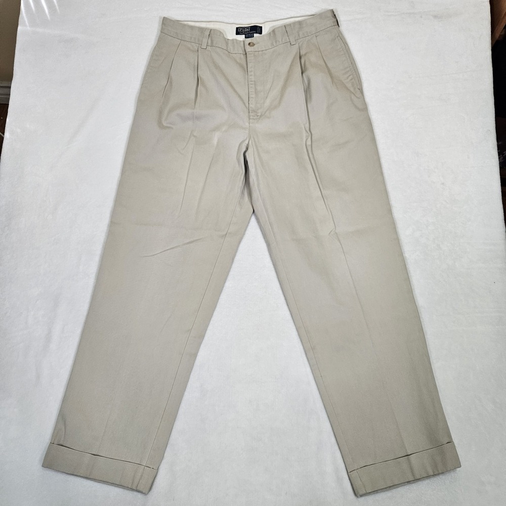 Polo‎ Ralph Lauren Mens Hammond Pleated Cuffed Chinos Pants Khaki Tan Size 36/31